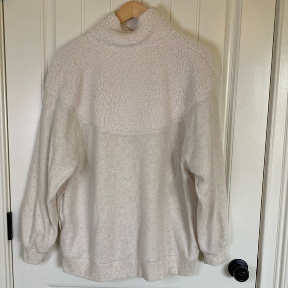 Aerie Womens‎ Cream Sherpa Fleece Quarter Zip Pullover Sweater Size Medium Cozy - Picture 11 of 13